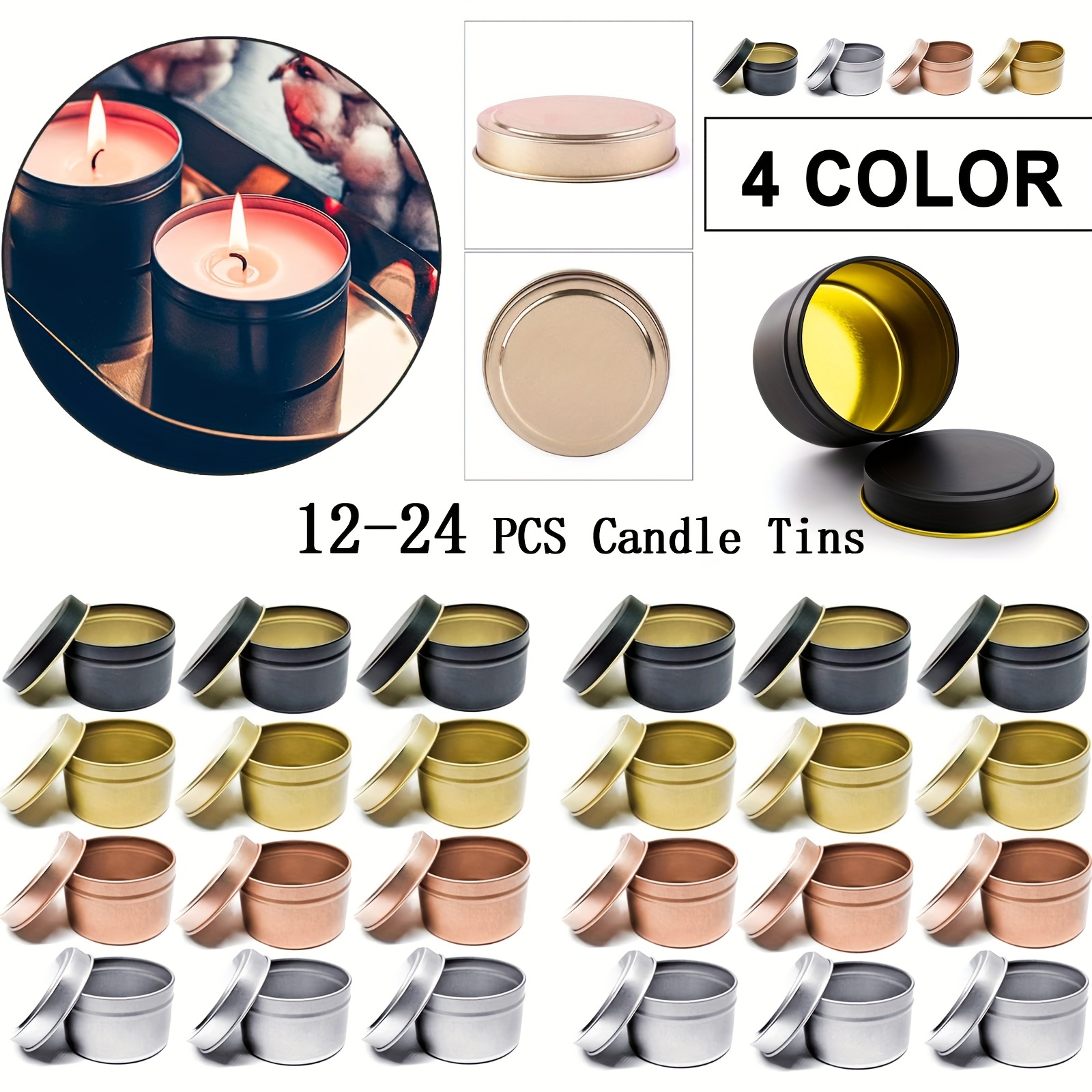 24 Pieces Black Candle Tins 4Oz, Candle Jars,Bulk Candle Containers for  Candle M