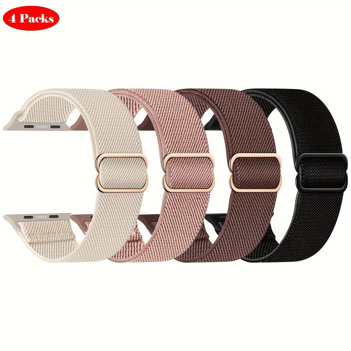 

4 Packs Stretchy Solo Loop Compatible With Iwatch Band 38mm 40mm 41mm 42mm 44mm 45mm 49mm Women Men, Soft Nylon Elastic Braided Strap Wristbands For Iwatch Series Ultra 9/8/7/6/5/4/3/2/1/se