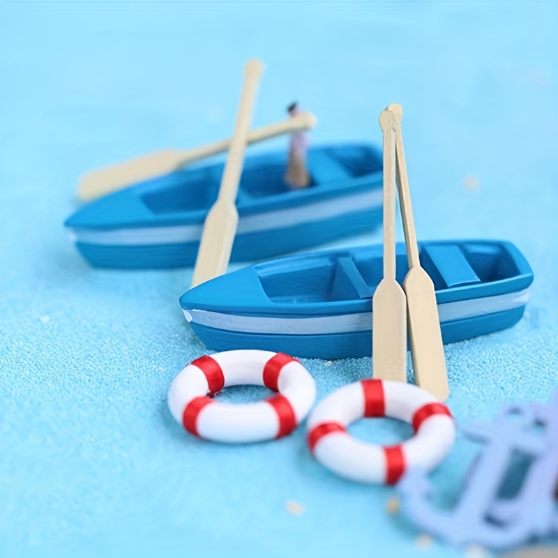 NUOBESTY Mini Vintage Fishing Boat 2 Sets Mini Beach Style Miniature  Ornament Kits Set for DIY Dollhouse Decorative Boat Oars Paddle Micro  Landscape