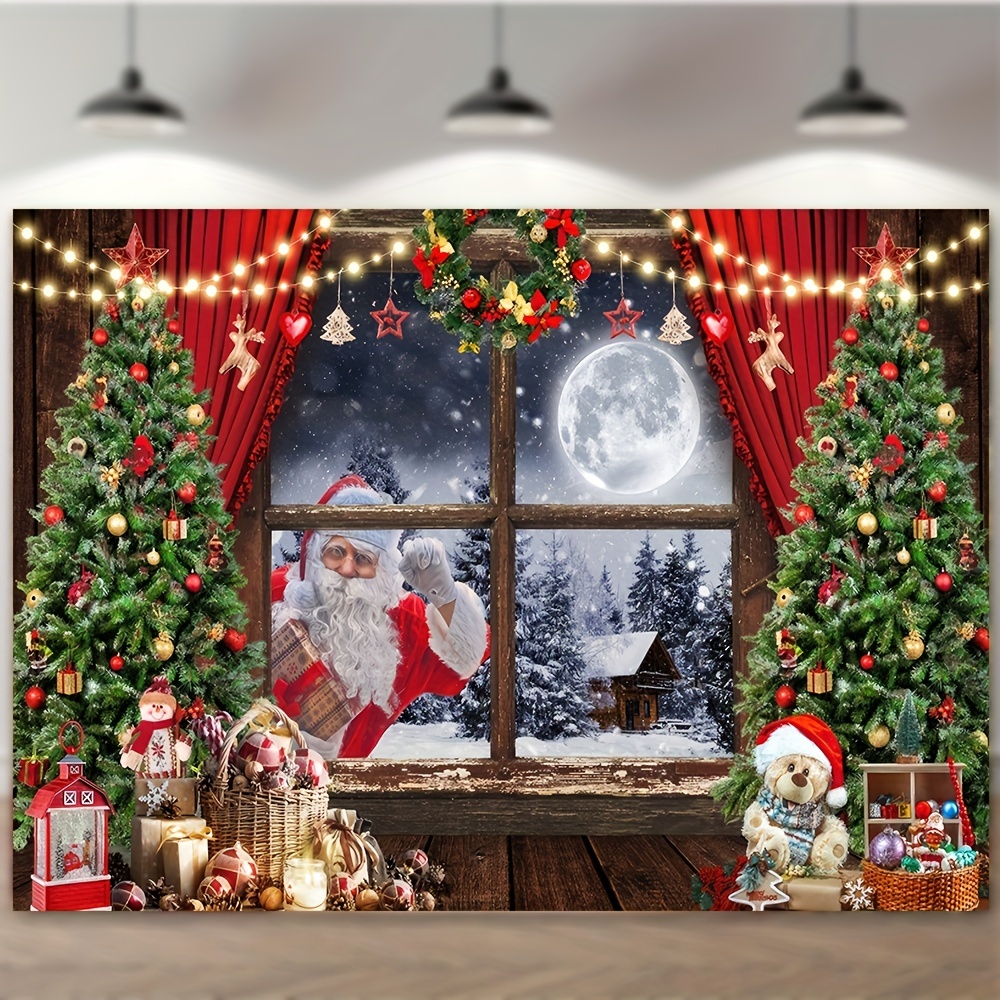 

1 Piece Of Christmas Tree Themed Photography Background Fabric Made Of Vinyl Material, With Santa Claus Home Decoration Background Banner
