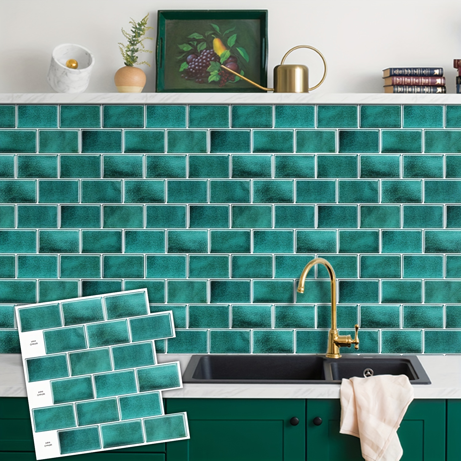Green Patterned Kitchen Tile Stickers Bathroom Backsplash - Temu Canada