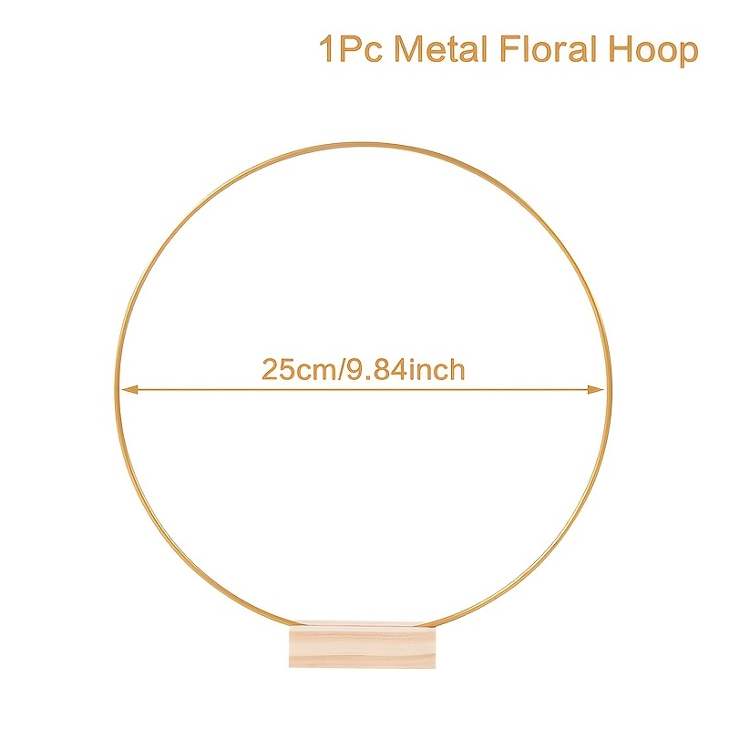 E-shop 25/30 cm Metall Blumenreifen Mittelstück Goldener Kranz Ring mit Holzfuß für Hochzeitstischdeko