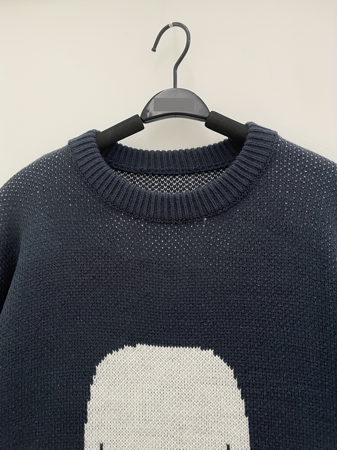 plus size men's funky skull graphic knitted pullover sweater