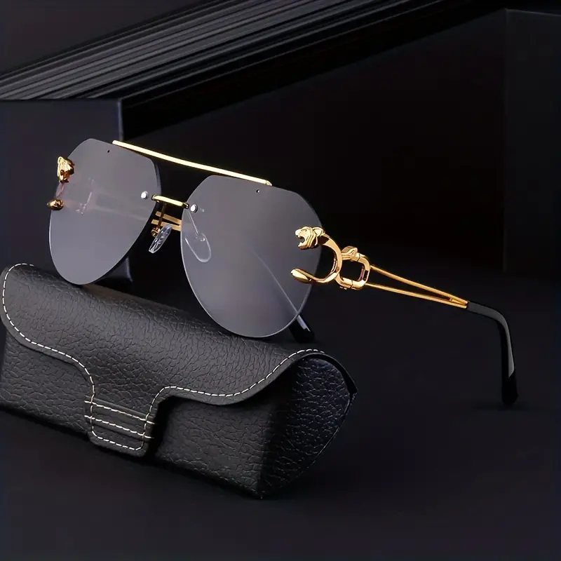 1 Pair Mens New Frameless Leopard Head Double Beam Sunglasses Trendy Cool  Mixed Color Edge Cutting Eyewear Versatile Uv Resistant Polarized Glasses  Paired With Exquisite Eyewear Cases - Jewelry & Accessories - Temu