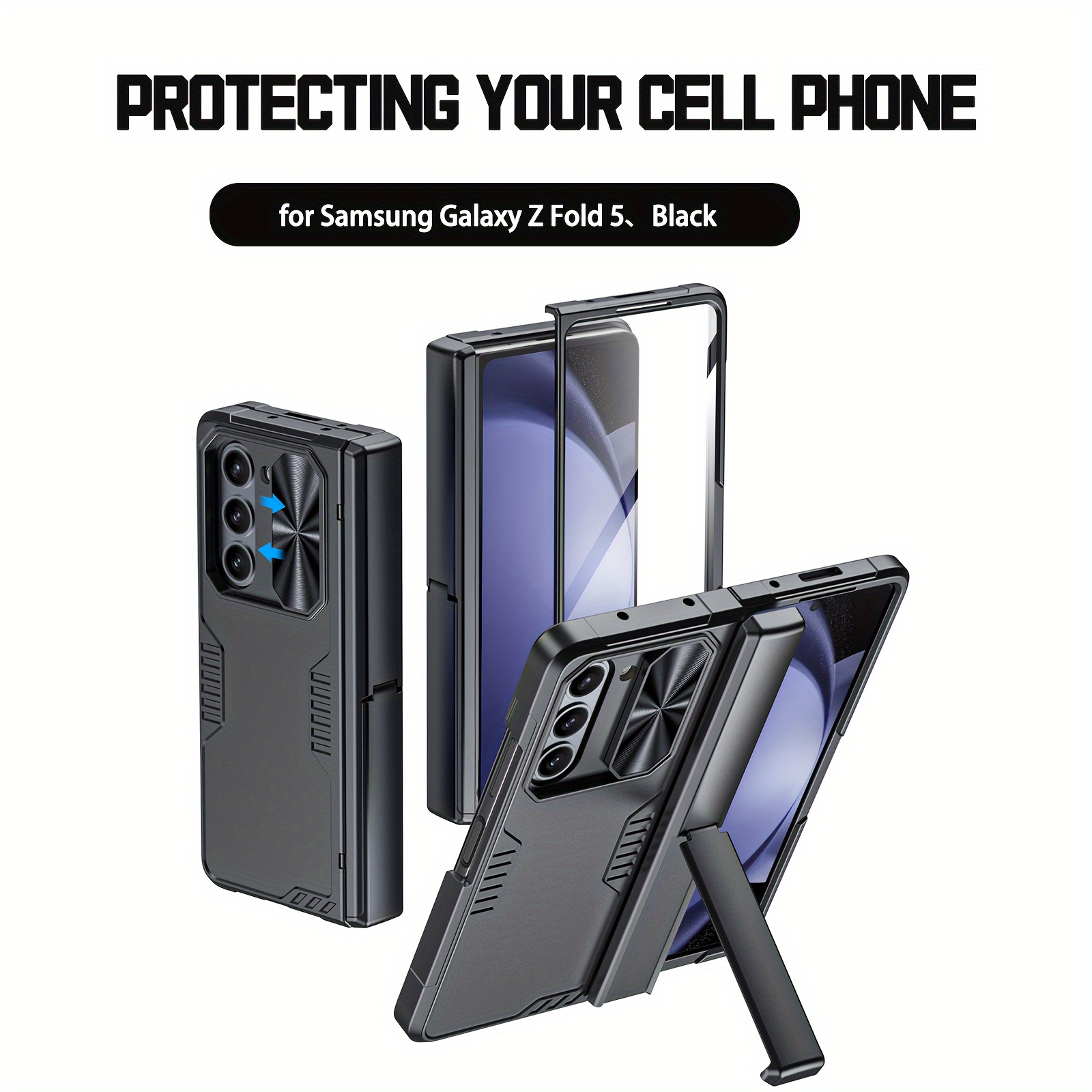 Funda para Galaxy Z Flip 5 con protección de bisagra, protector de pantalla  trasera, a prueba de golpes, funda Z Flip 5, soporte de anillo para