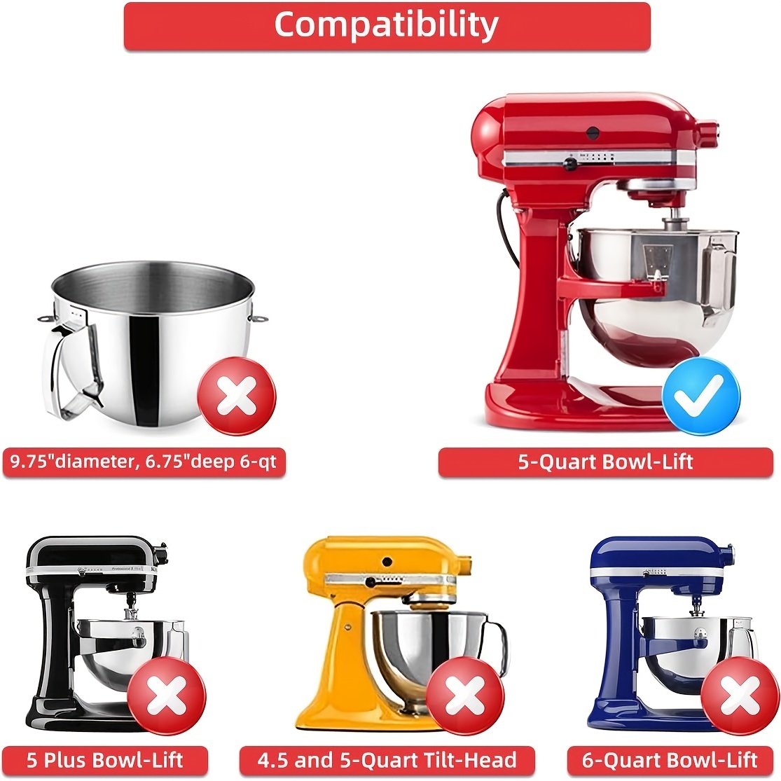 Stand Red Mixer Covers for Kitchen Aid, Compatible with K5SS