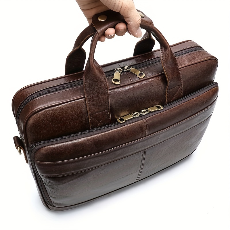 1pc top layer cowhide leather briefcase laptop messenger bags office school college satchel bag