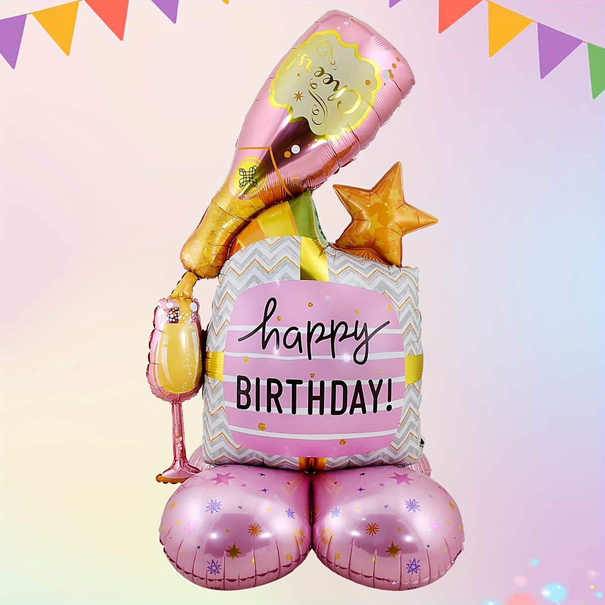 Ballon mylar rond happy birthday pastel liberty