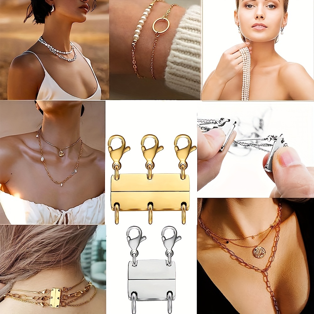 Necklace Layering Clasps Gold and Silver Multi Strand Clasps,Necklace  Connectors for Multiple Necklaces Seperator Clasps for Layered Look