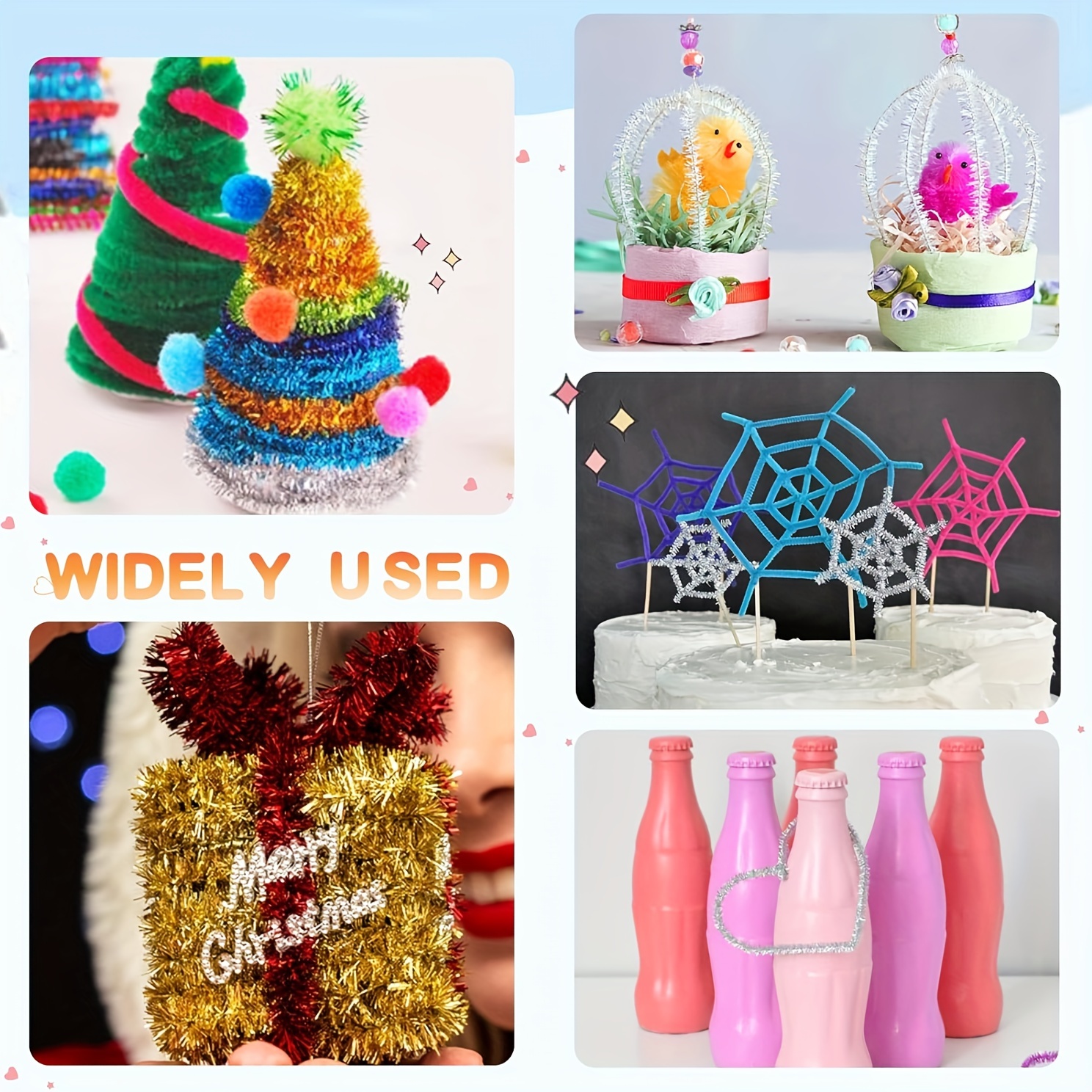 10 Colors Mixed Glitter Pipe Cleaners Chenille Stems - Temu