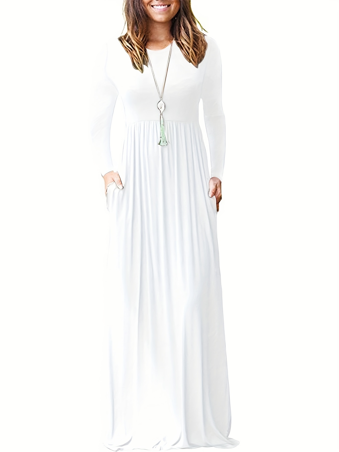 White long sleeve maxi dress hot sale with pockets