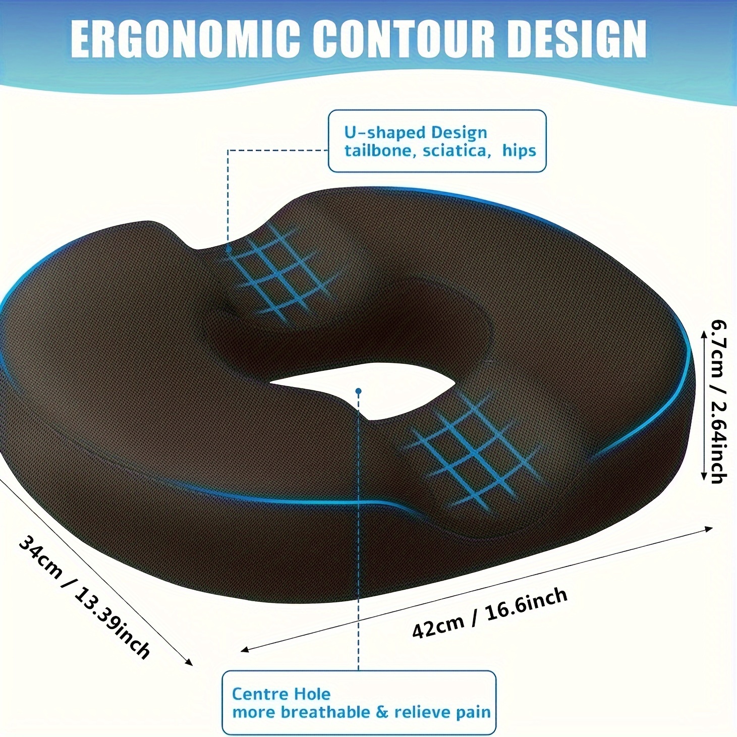 Donut Pillow Seat Cushion Orthopedic Design| Tailbone & Coccyx Memory Foam  Pillow | Relieve Pain and Pressure for Hemorrhoid, Pregnancy Post Natal