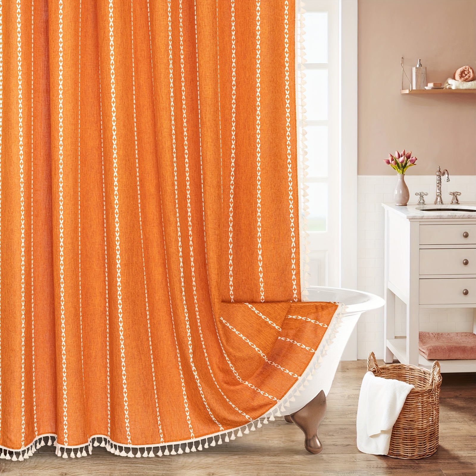 Arabesque Boho Pattern Shower Curtain Fabric Decor Set with Hooks