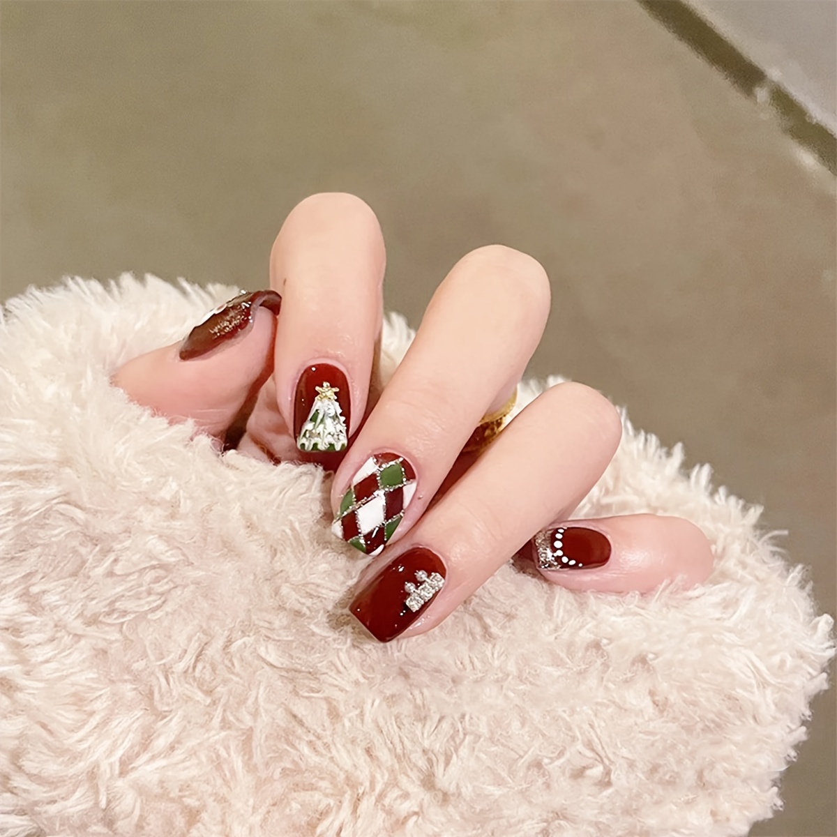 24pcs Cute Cartoon Fake Nails, Press On Nails With 3d Kawaii Bear Rabbit  And Heart Flower