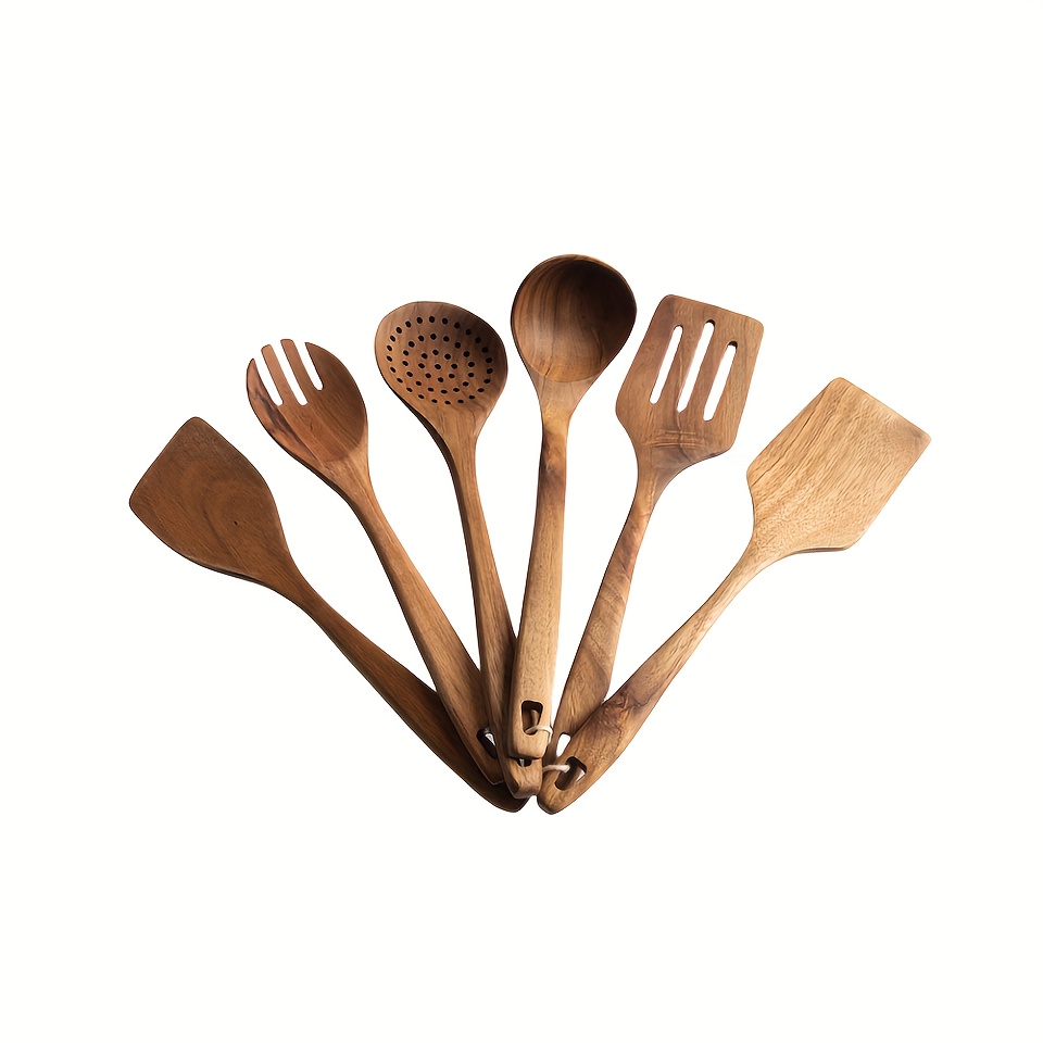 Cucharas de madera de acacia para cocinar: juego de utensilios de cocina y  cocina de 5 piezas - espátula de madera, cuchara ranurada y para pasta 