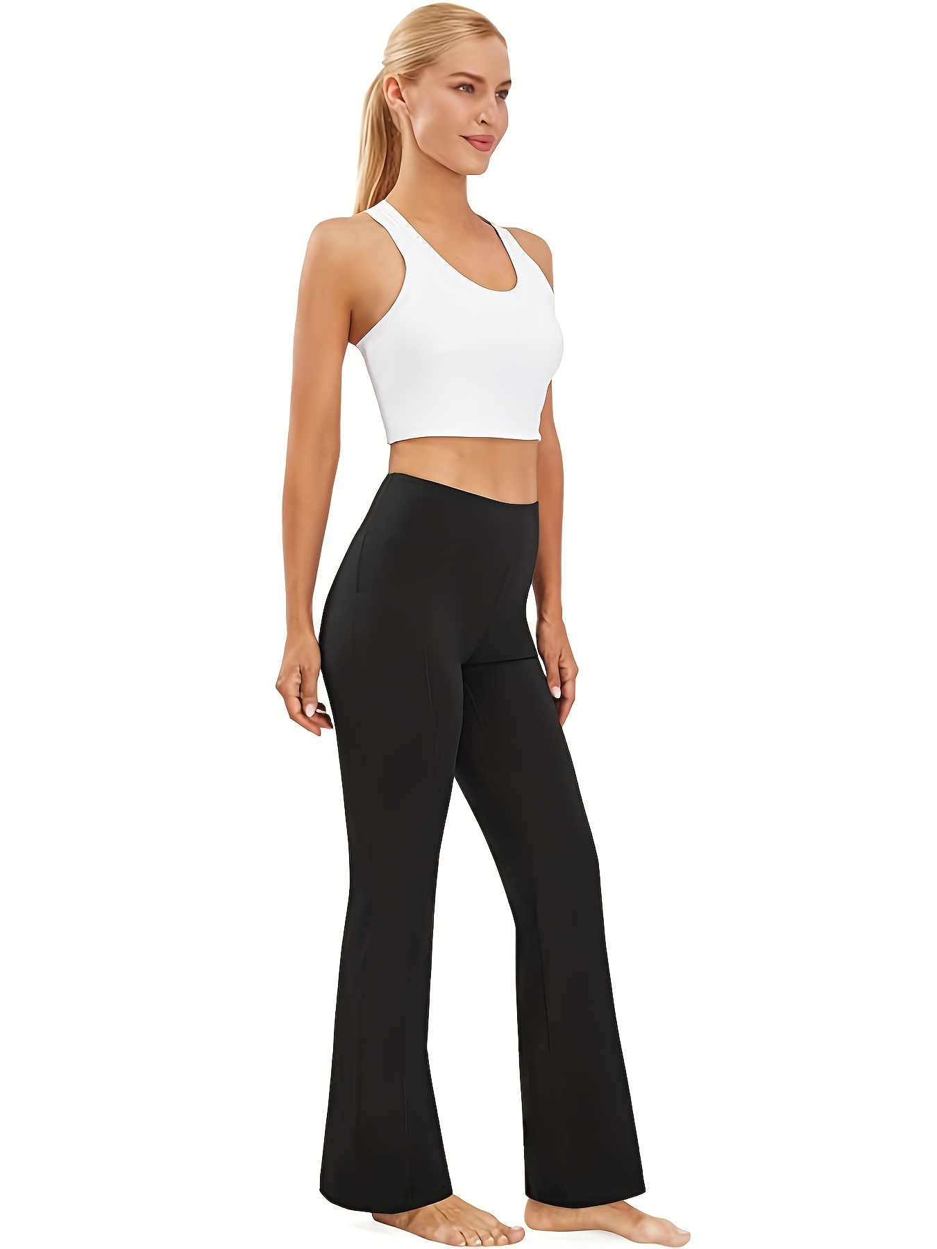 Solid Color Bootcut Yoga Pants Pockets Women Running Workout - Temu