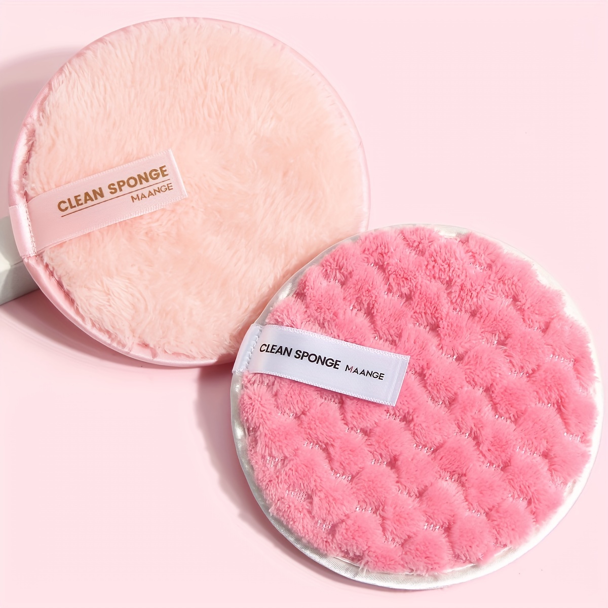 Maange 2pcs Makeup Remover Pads, Dual Sided Reusable Rounds Soft Facial Cleaning Towels, Washable Make Up Removing Cloth Microfiber Pads Beauty Care Tool