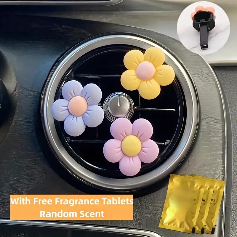 Cute Yellow Flower Air Vent Clip Car Accessories Cute - Temu