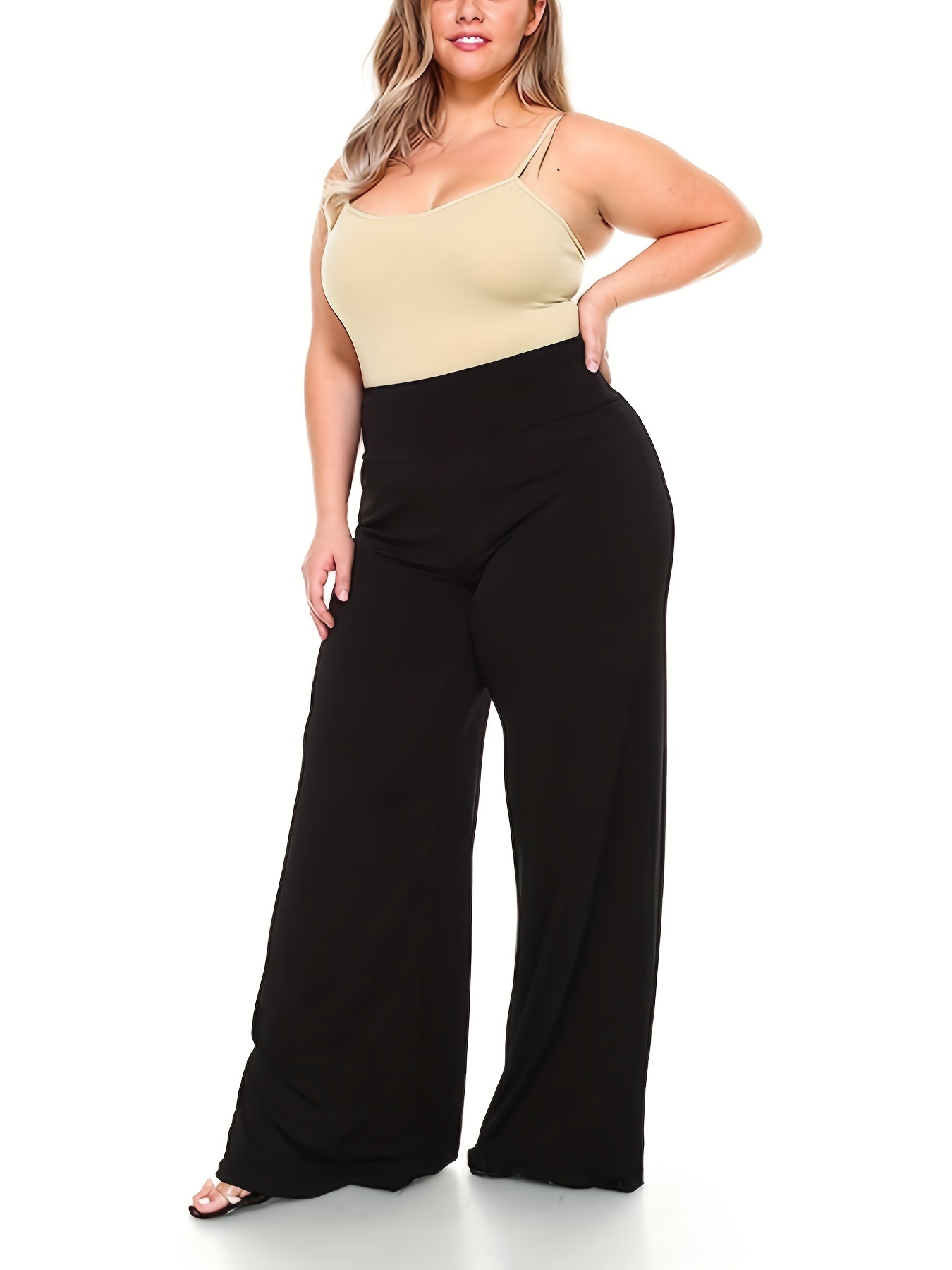 Plus Size Casual Pants Women's Plus Solid Wide Band Waist - Temu