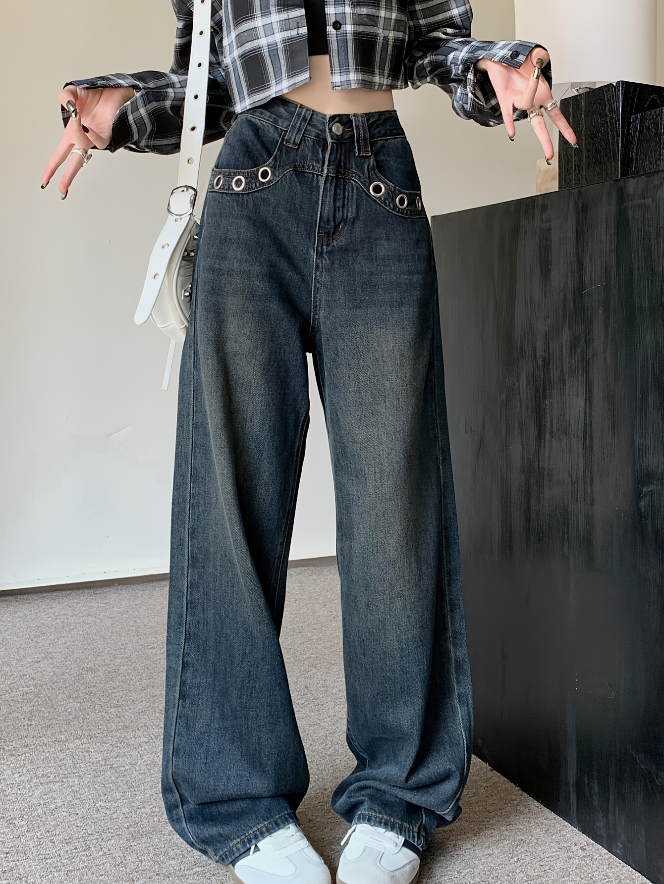 Pantalones vaqueros elásticos de cintura alta para mujer, pantalones de  mezclilla con realce de glúteos sólidos, pantalones vaqueros clásicos de  patch
