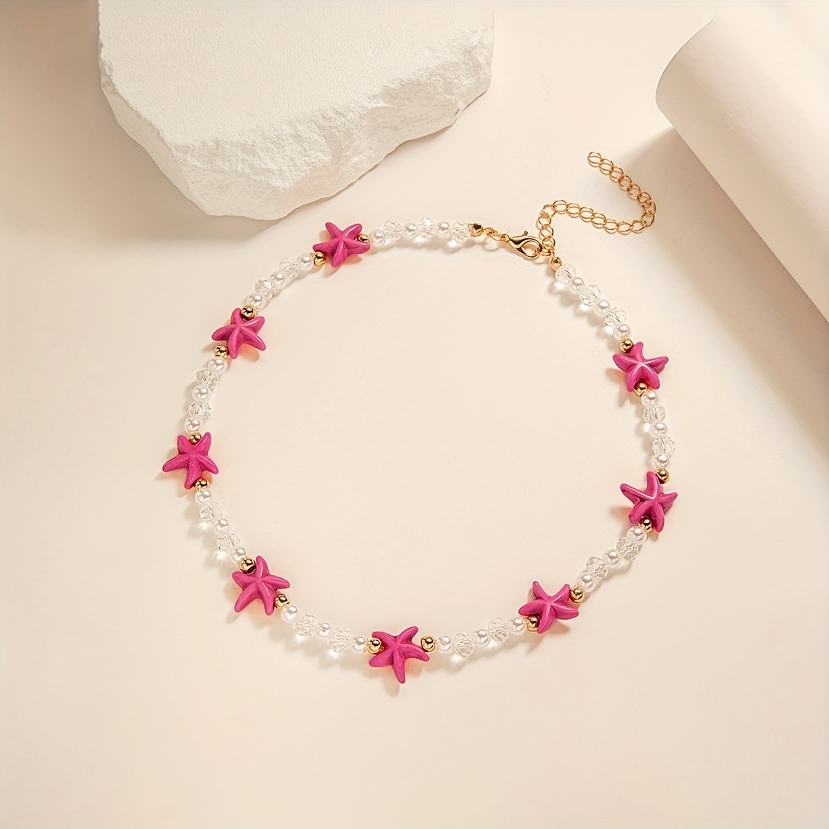 Beach Style Stone Starfish Beads Short Necklace