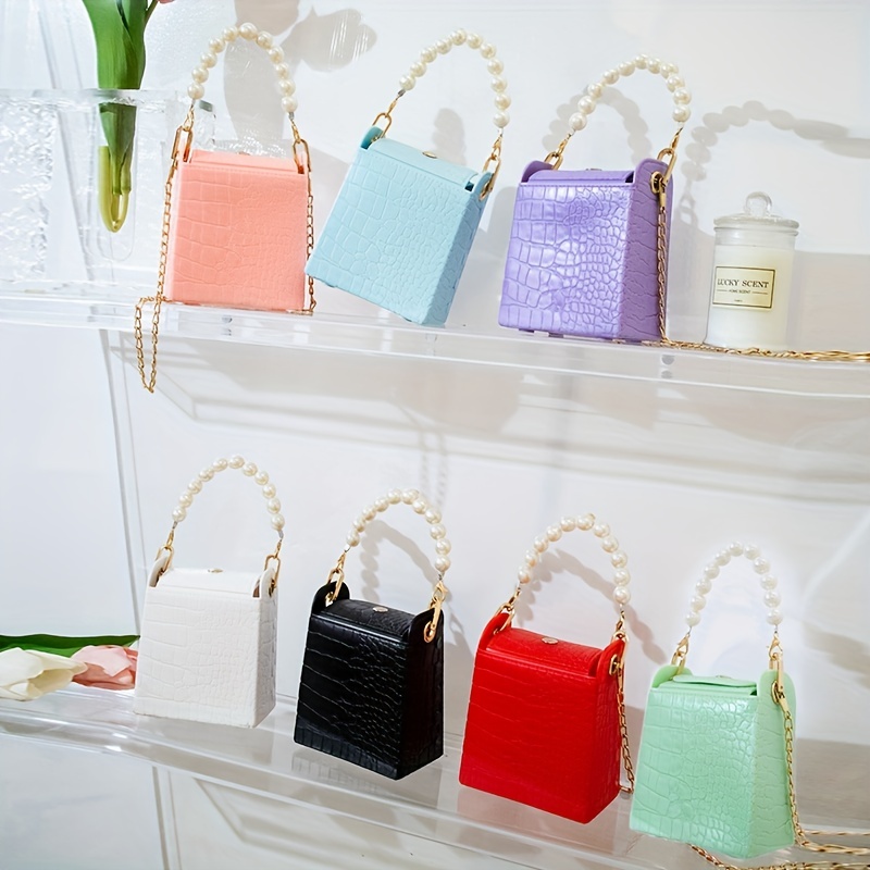 PVC Crossbody Coin Purse Fashion Mini Handbags Crocodile Pattern Pearl  Handbag Plastic Small Chain Jelly Bag For Girl