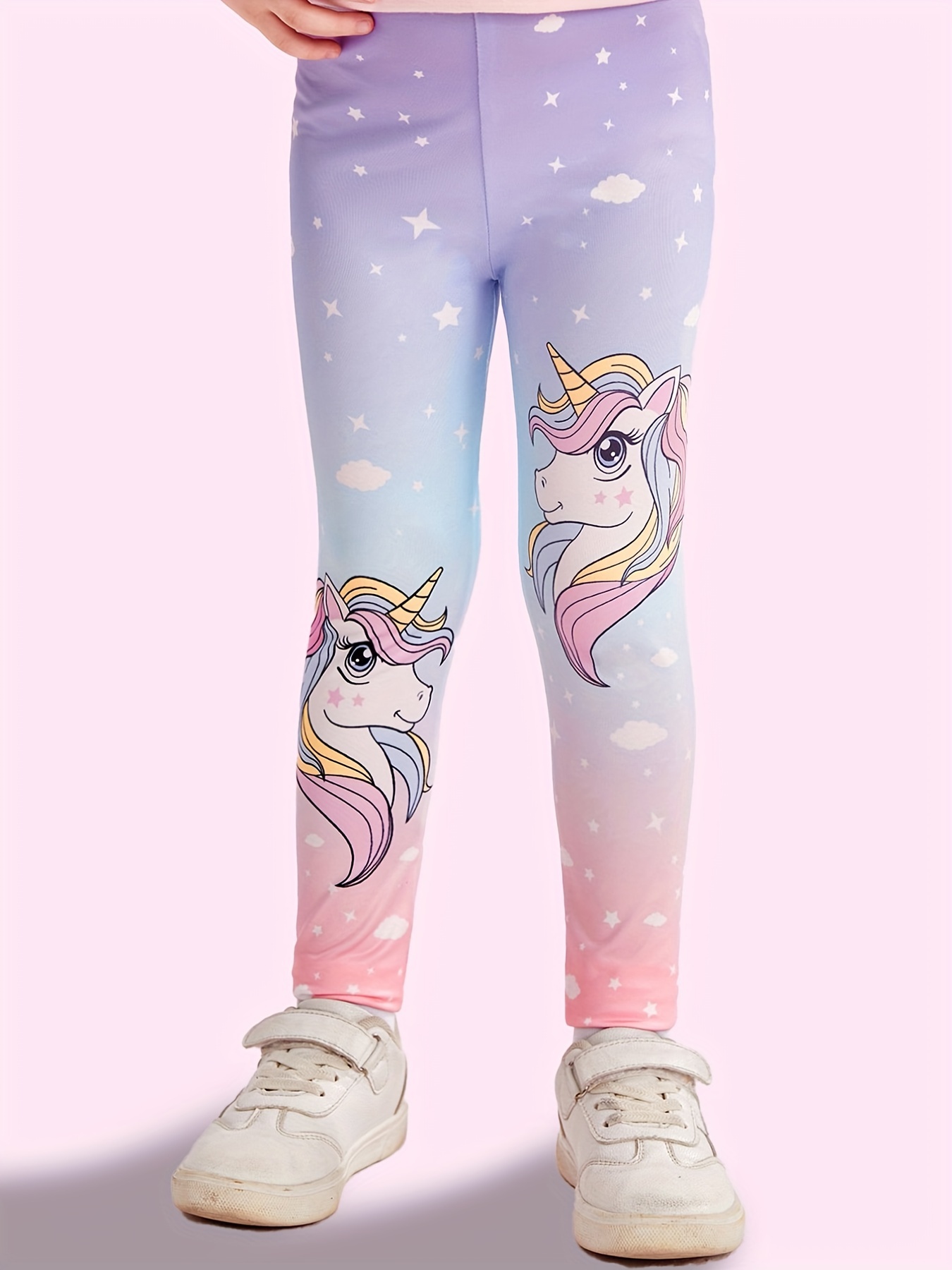 Colorful Rainbow Cartoon Unicorn Print Pink Workout Pants For