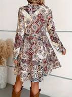 floral print v neck dress casual long sleeve dress for spring fall womens clothing