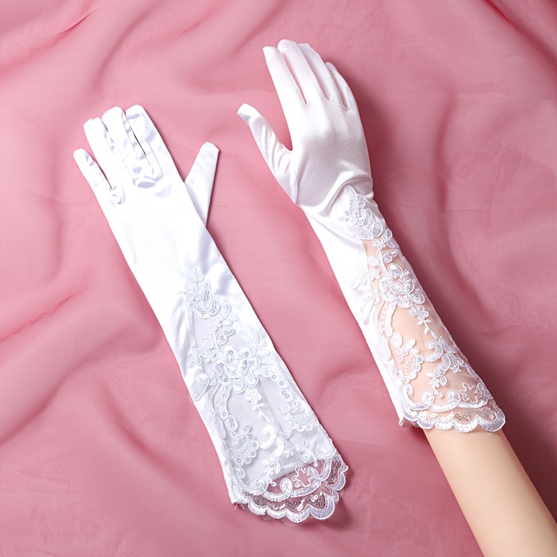1pair Faux Pearl Decor White Gloves Elegant Satin Gauze Wedding Gloves  Bridal Dress Black Gloves Decorative Accessories Ideal Choice For Gifts, Shop Now For Limited-time Deals