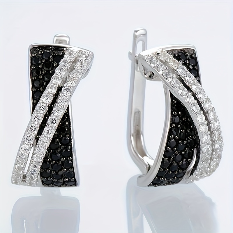 

Creative X Shaped Hoop Earrings Embellished With White & Black Zircon Elegant Luxury Style Delicate Female Earrings