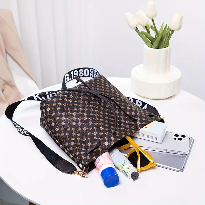 bucket bag random print womens large capacity tide personality drawstring commuter bag fashion trendy shoulder crossbody bag details 6