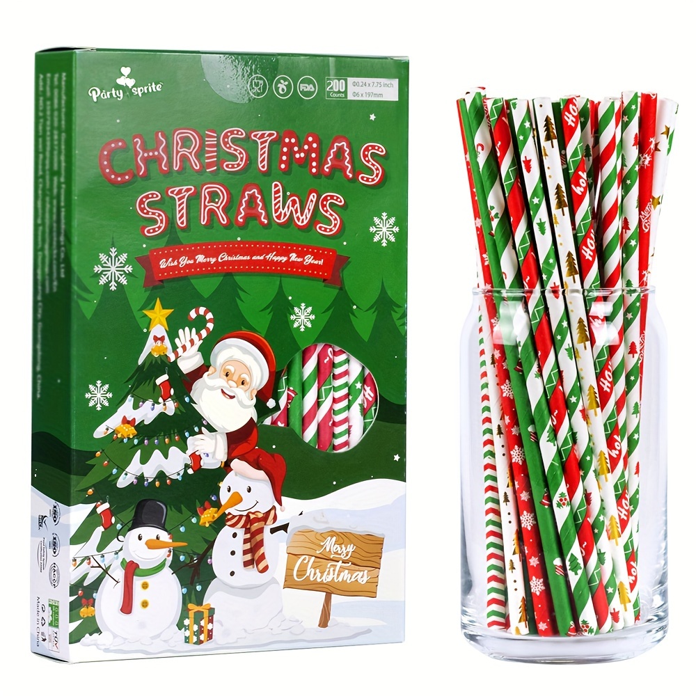 200Pcs Christmas Red Paper Straws