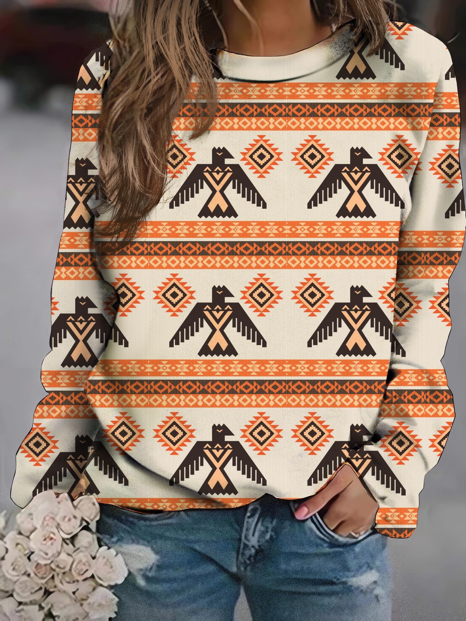 Aztec Sun Stone Print Sweatshirt Creative Graphic Design - Temu