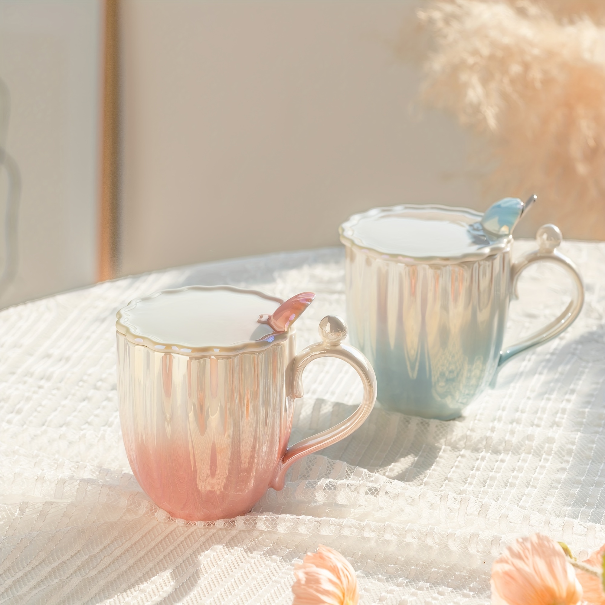 Couple Coffee Mugs With Lids And Spoons Ceramic Coffee Cups - Temu