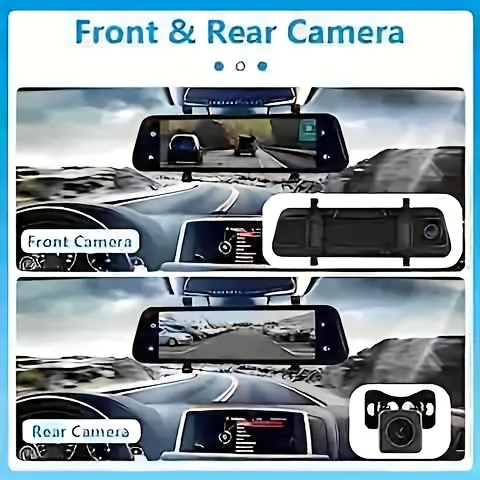 Mirror Dash Cam Wireless CarPlay & Android Auto, 9.66 IPS Full Touch  Screen Dash Cam, Rear