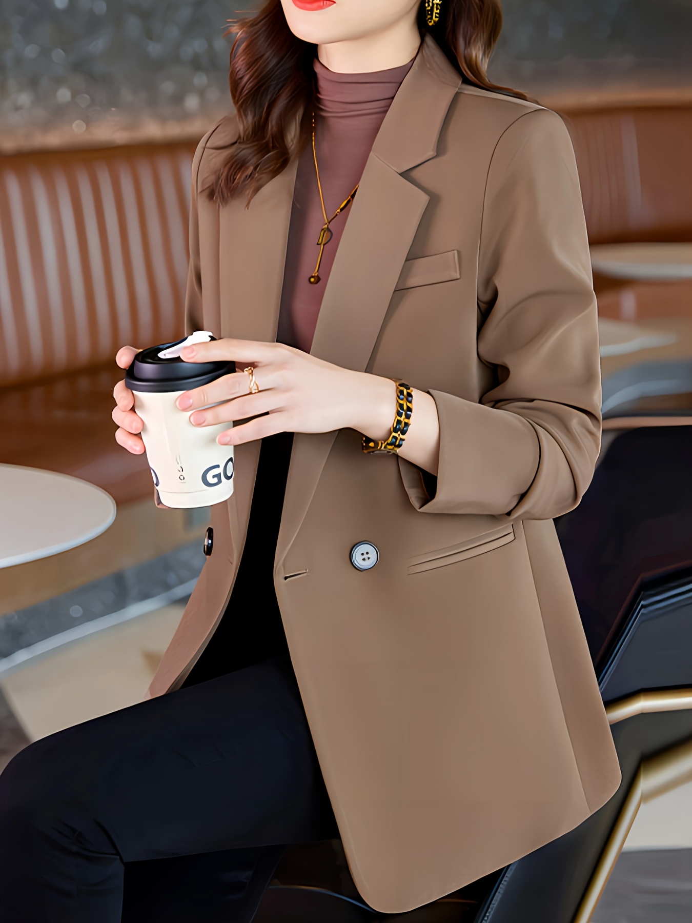 Double Breasted Long Sleeves Lapel Slim Short Coat #girlstyle
