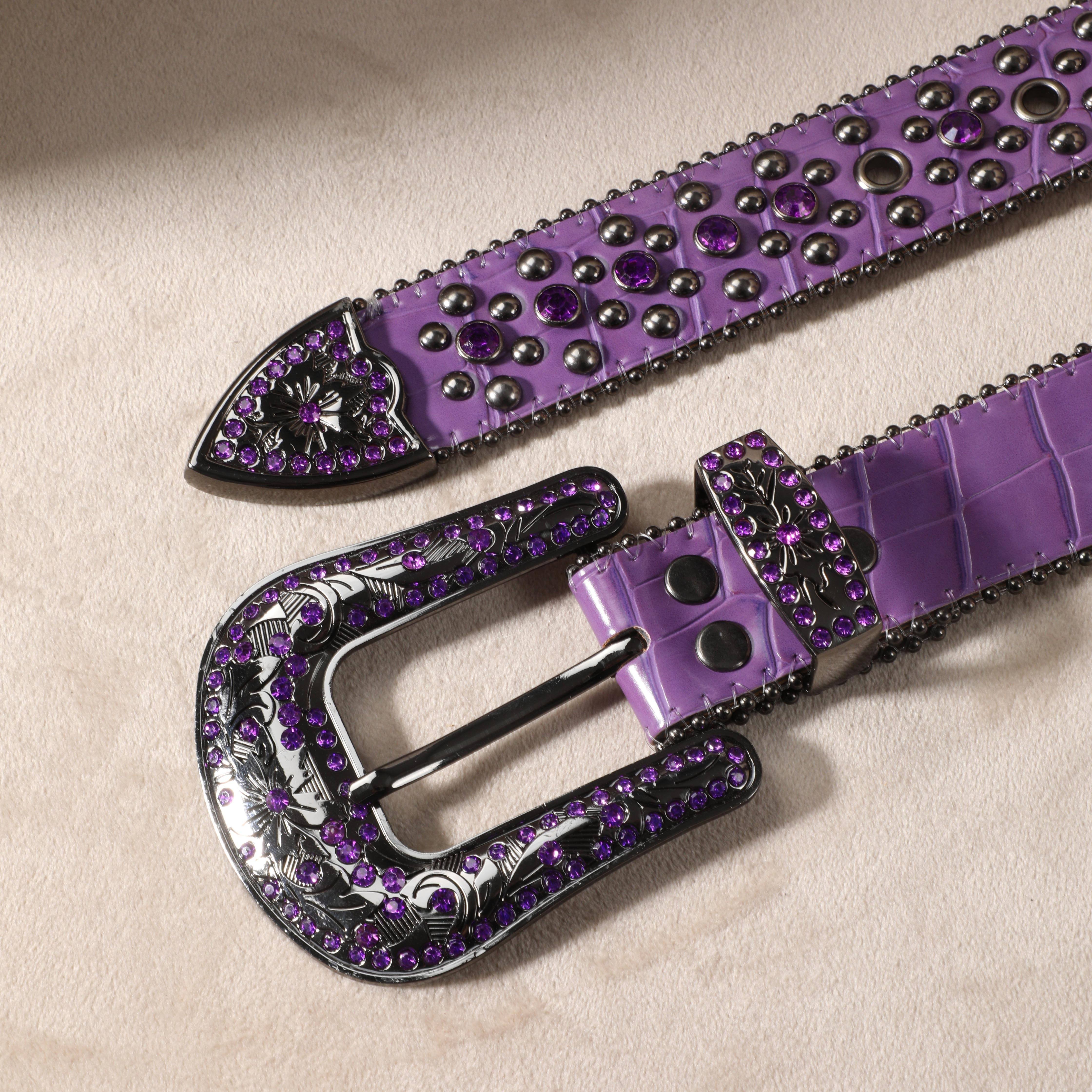 Gothic Purple Rhinestone Y2k Belt Cross Rivet Hip Hop Cowboy