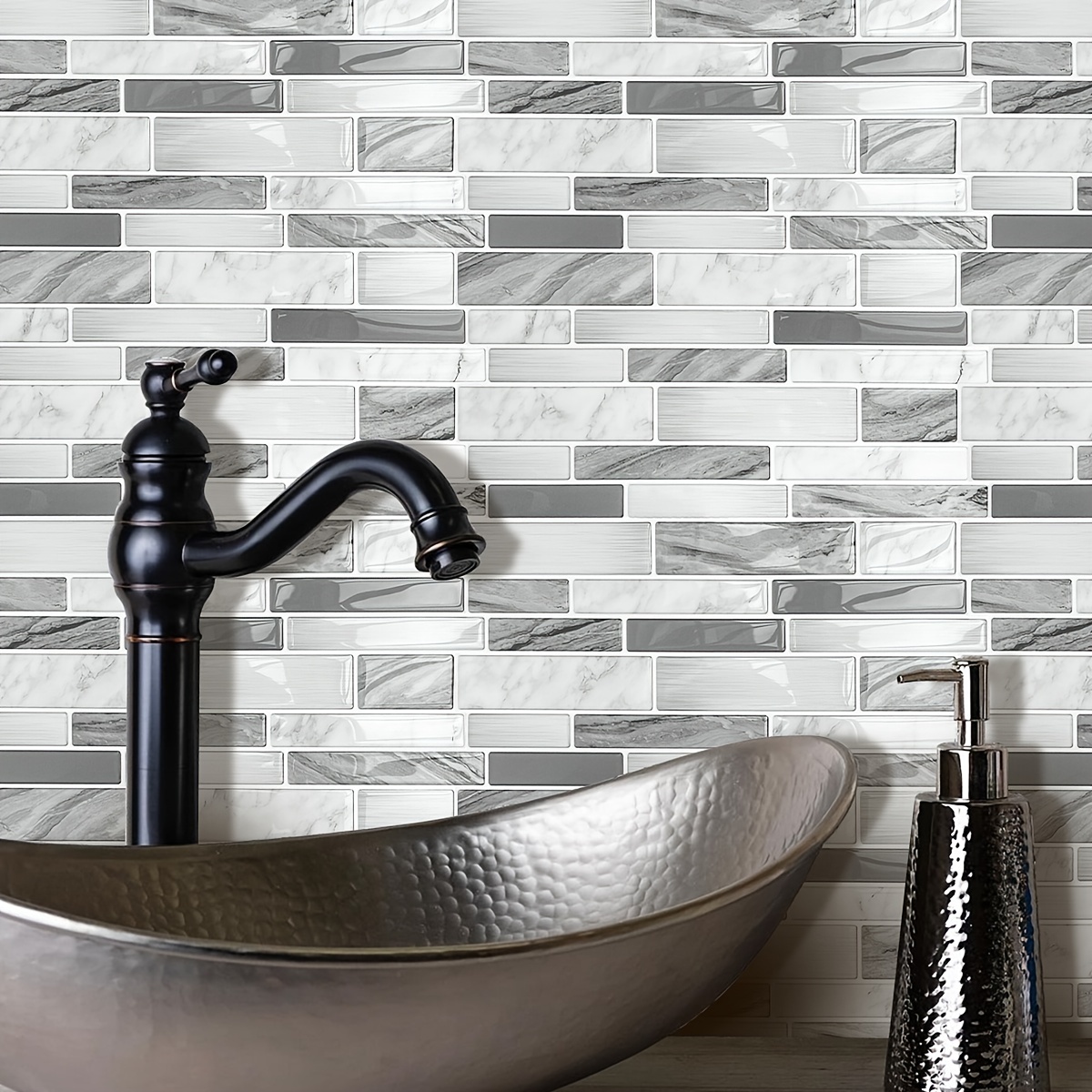 Peel & Stick Backsplash Tile Wall Stickers 12x12 Gray Bathroom Marble