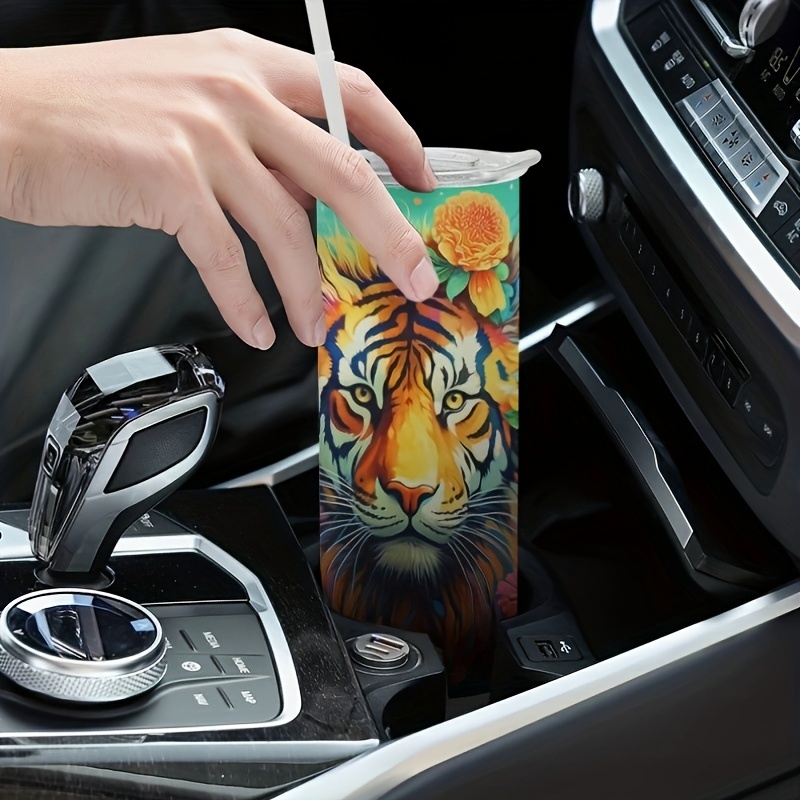 Tiger Pattern Tumbler With Lid And Straw 304 Stainless Steel - Temu