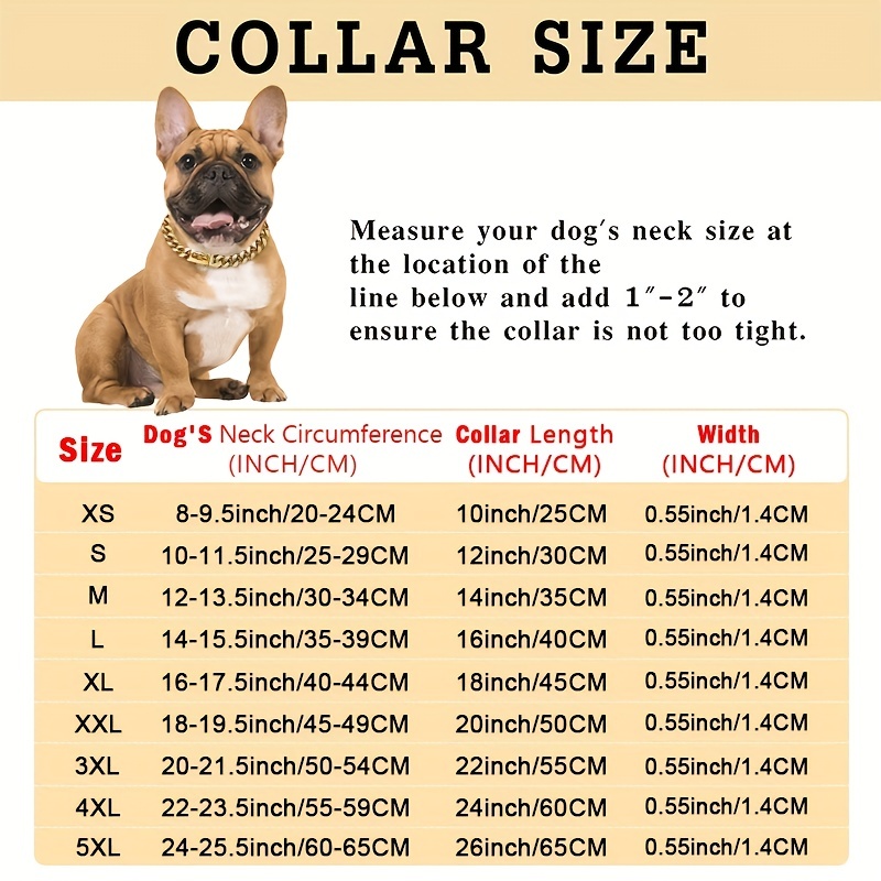 Waterproof Cuban Link Dog Collar Stainless Steel Buckle for Large Breeds