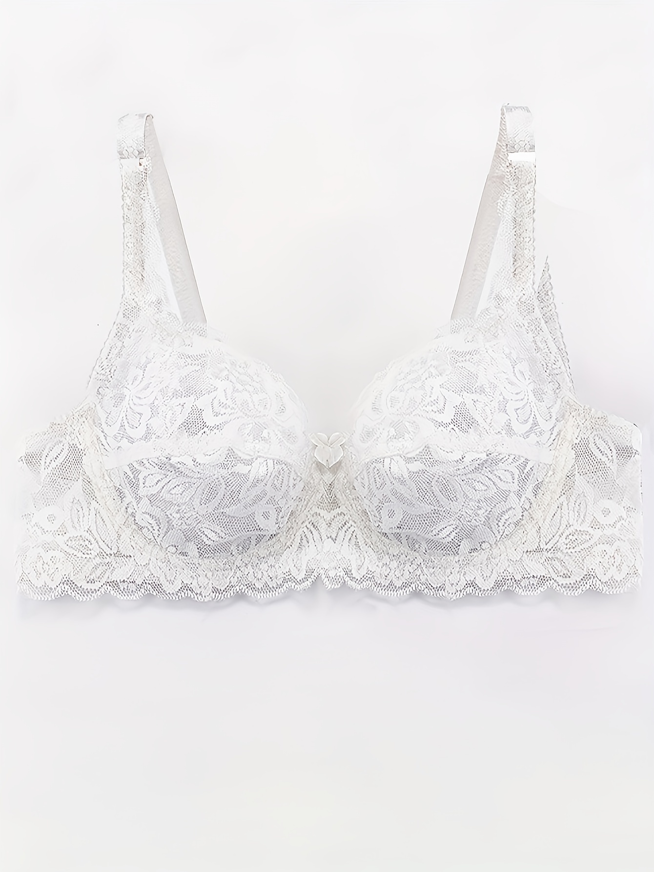 Floral Lace Unlined Bra Elegant Breathable Bow Tie Bra - Temu