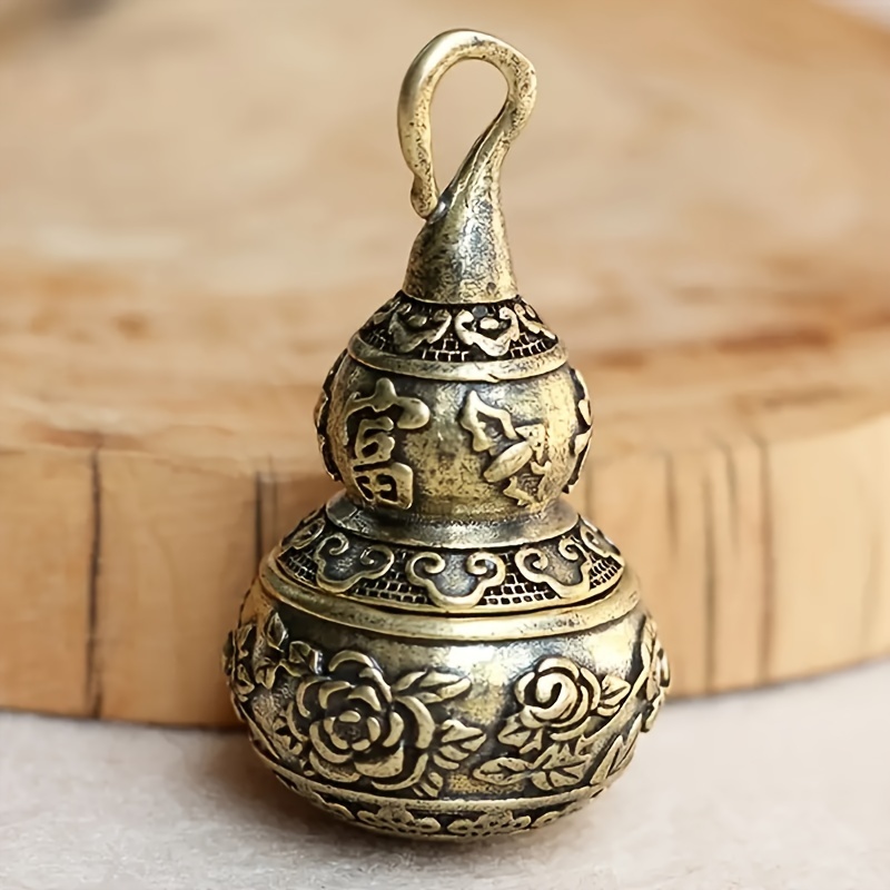 

1pc Pure Copper Gourd Statue Pendant For Keychain, Openable Lotus Gourd Sculpture Pendant, Car Keychain Pendant