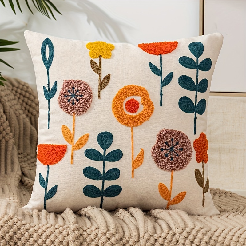 Boho Floral Tufted Decorative Throw Pillow Cover Embroidered - Temu