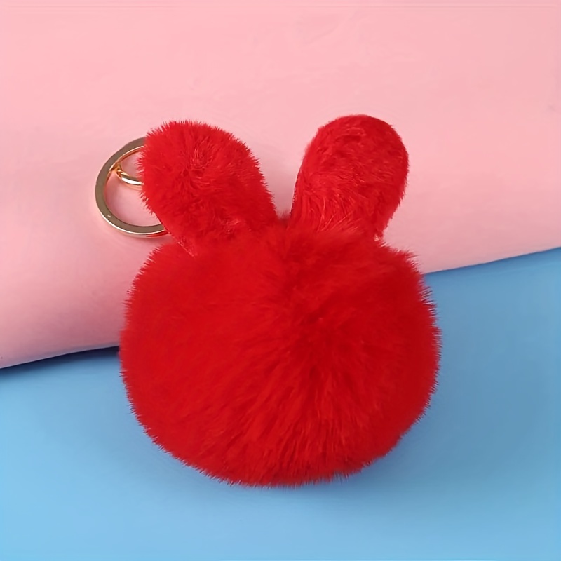 Rabbit Ears Fur Ball Keyring For Men Fluffy Fur Ball - Temu