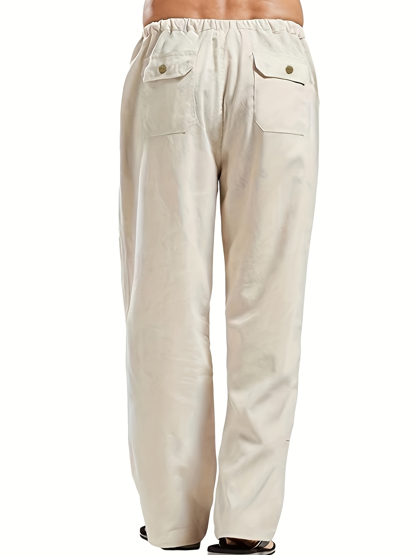 mens cotton linen blend long pants loose elastic waist large pocket trousers