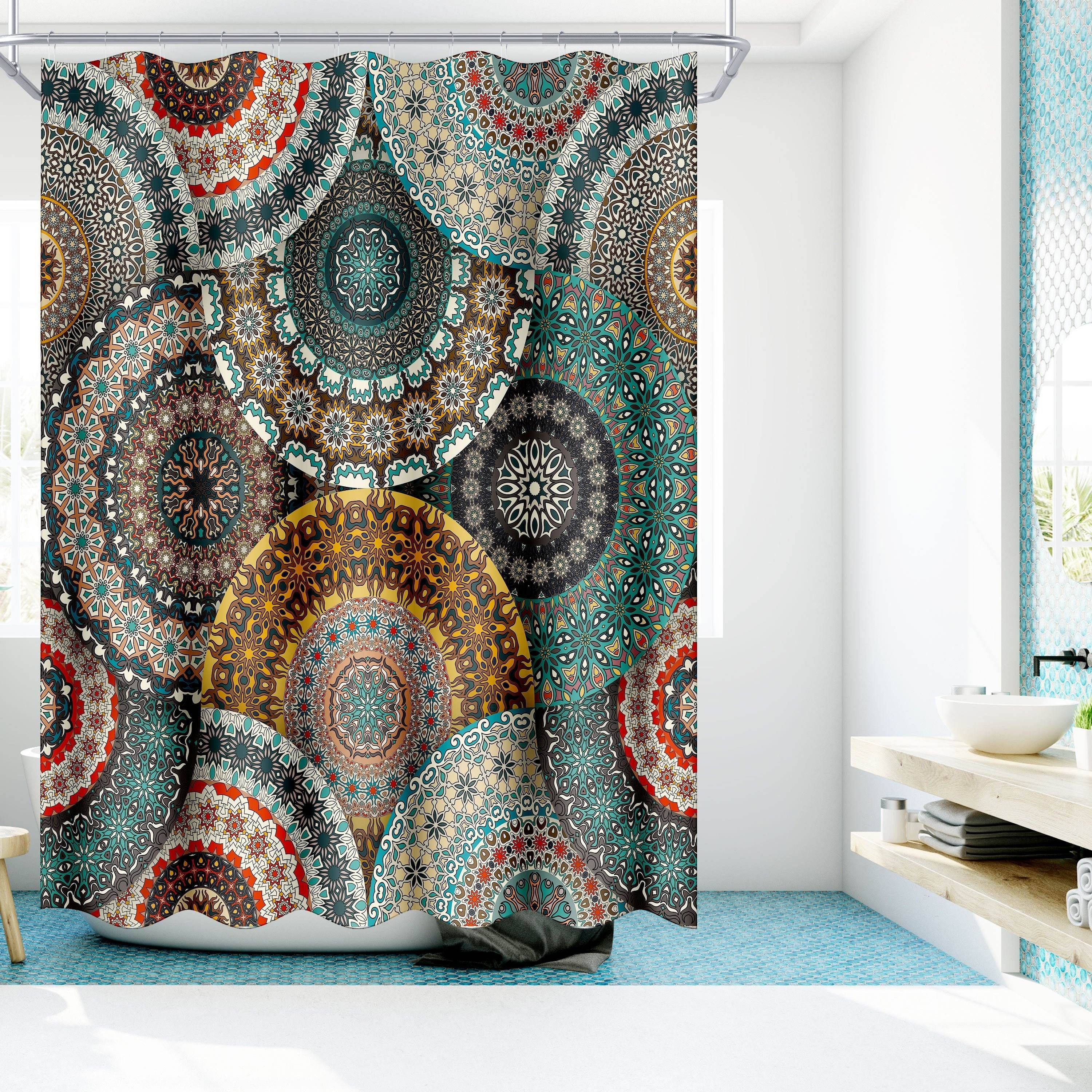1pc Boho Floral Shower Curtain With 12 Hooks: Waterproof & Mildew Proof Fabric Bath Curtain Bathroom Decor