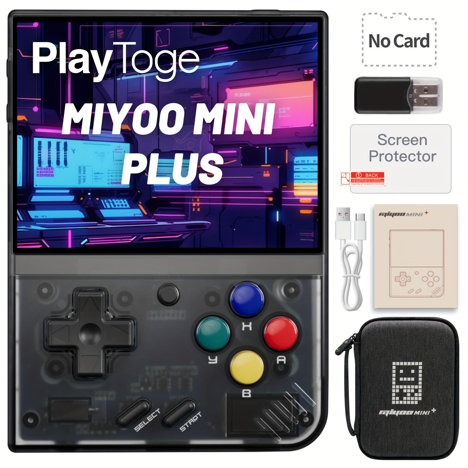  Miyoo Mini Plus Handheld Game Console, with Dedicated Storage  Case, 3.5 Inch IPS 640x480 Screen, 64G TF Card with 10,000+ Games, 3000mAh  7+Hours Battery, Support Wireless Network (Black 64G+Case) : Toys