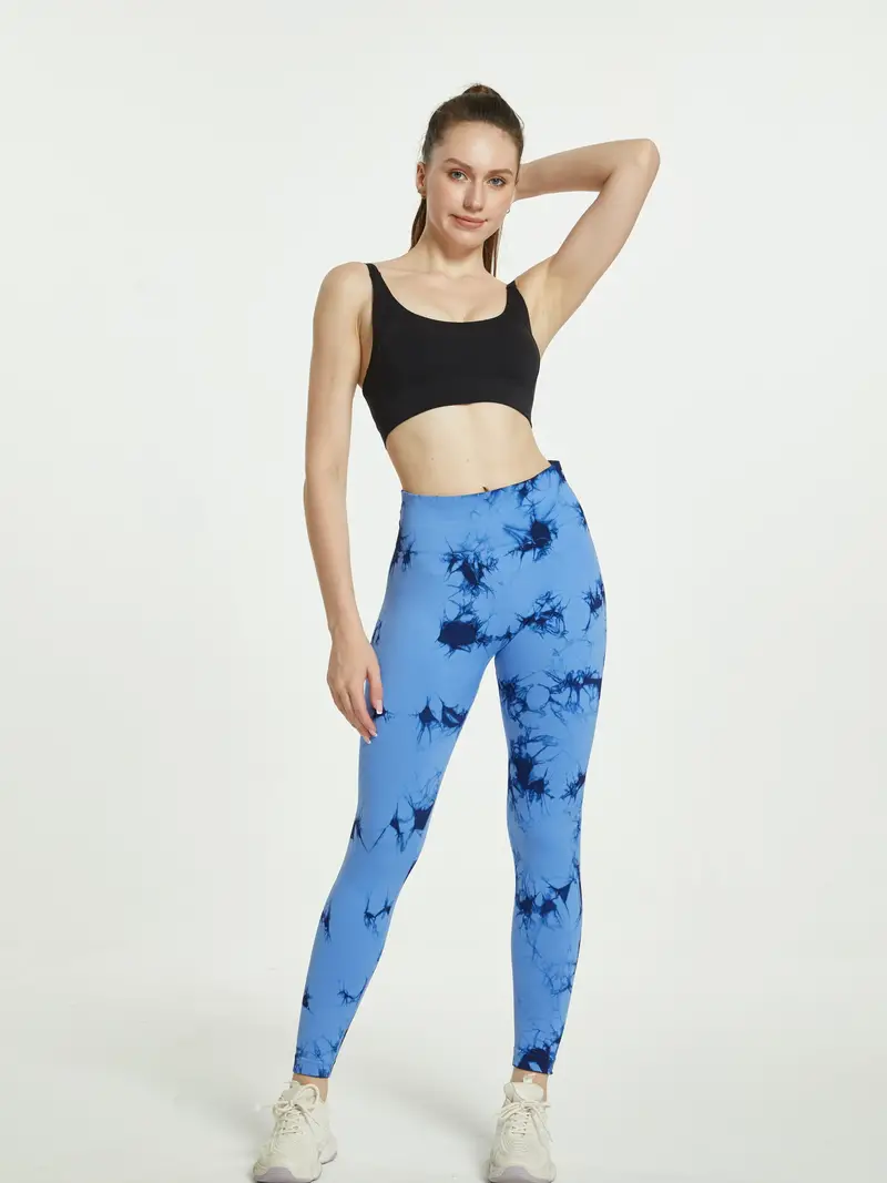 Blue Tie dye Leggings Sports Fitness Yoga Running Trousers - Temu