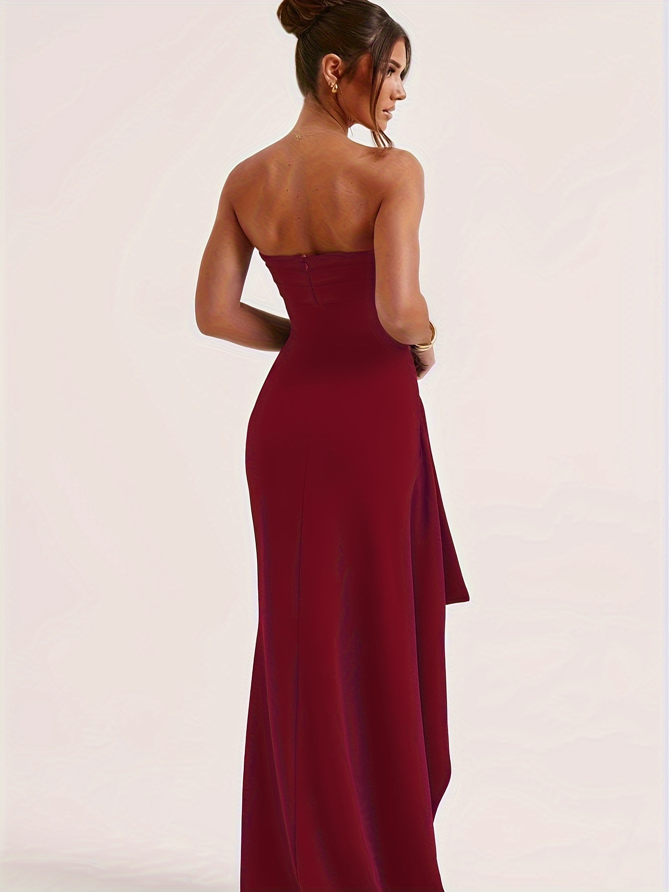 Women's Dresses Solid Ruched Tube Dress Dress for Women (Color : Burgundy,  Size : Large) : : Clothing, Shoes & Accessories