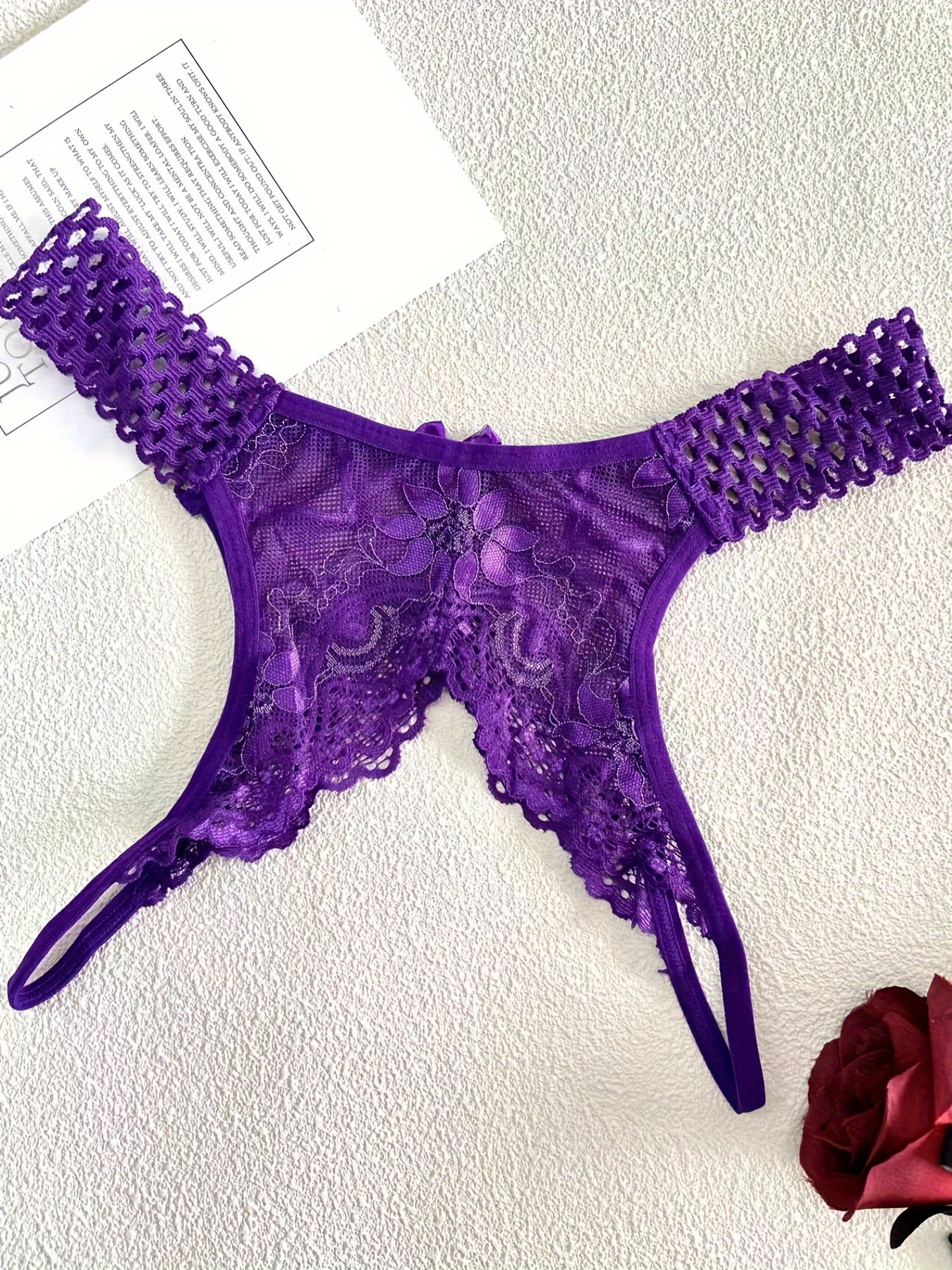 A-One Dolce 04 Sheer Violet Lace Embroidered Open Crotch Panties 1